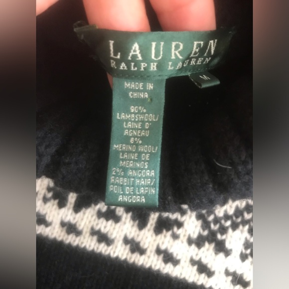 NWT RARE Ralph Lauren Lambswool And Angora Black Fair Isle Turtleneck Sweater M - Picture 6 of 6
